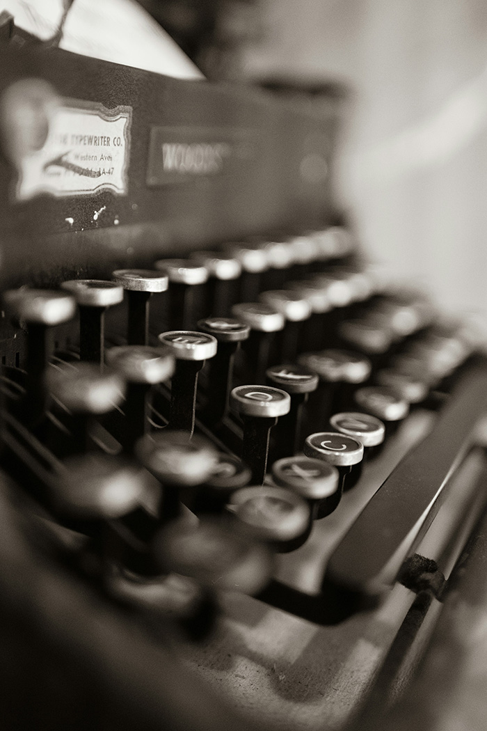 Closeup on the keyboard of a typewriter (black & white)