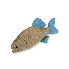 A hand-sewn catnip fish cat toy